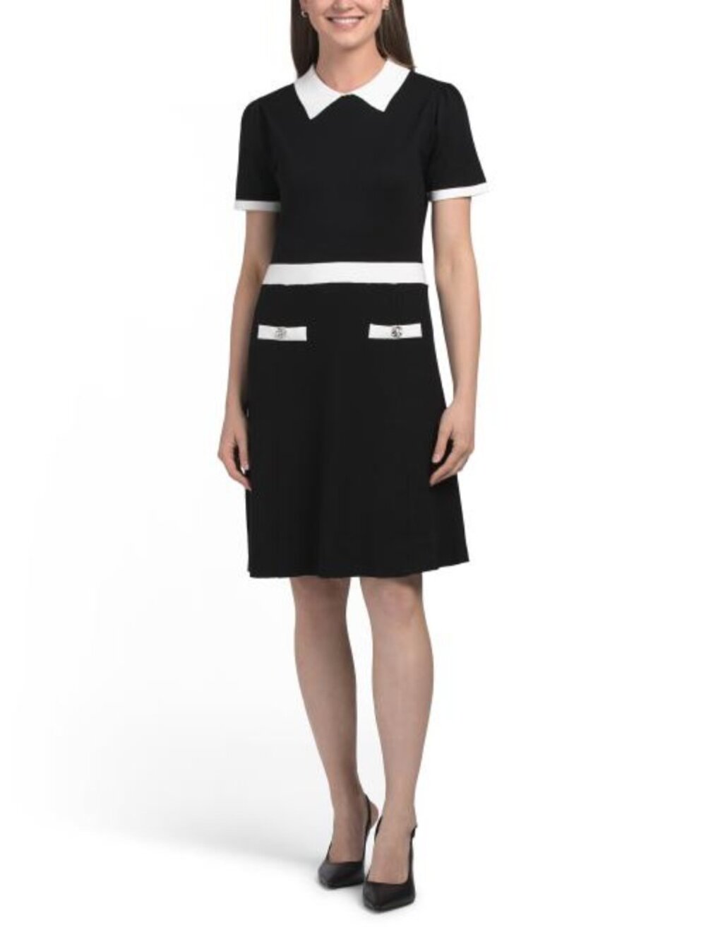 KARL LAGERFELD Contrast Collar Knit Mini Dress